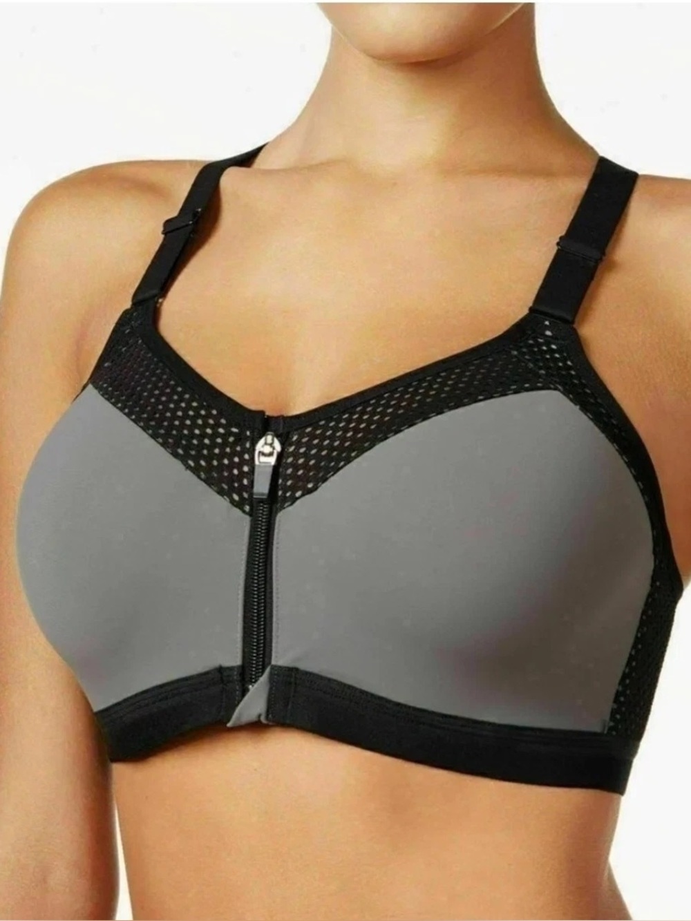 Wacoal Sport Contour Zip Front Underwire Sports Bra 853222 Black Grey 30DD / 30E